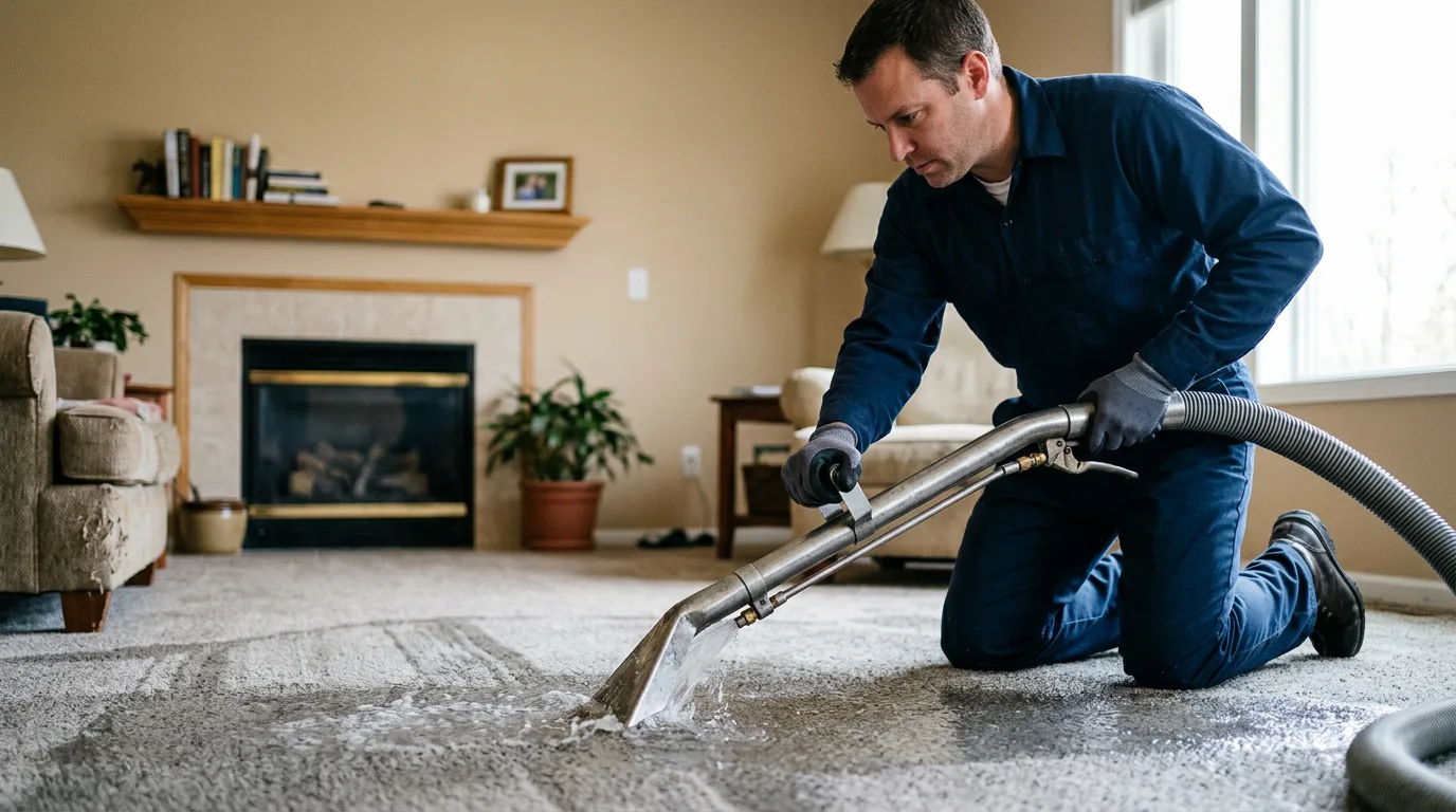 Water damage restoration technician working near Bertrand, MO